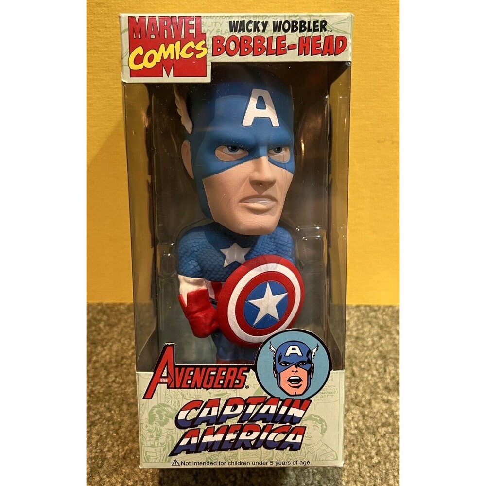 New Marvel Comics Captain America Bobble Head Funko Wacky Wobbler 2008 Superhero